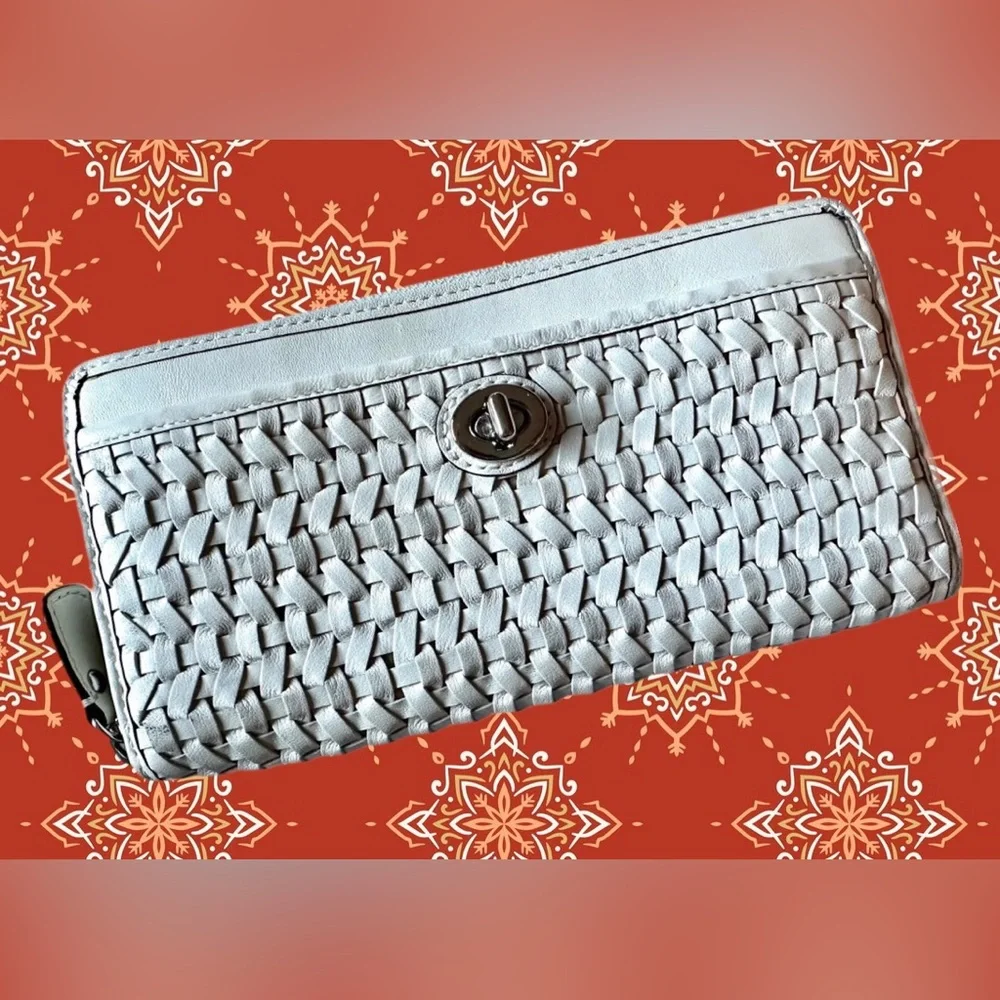 Coach Park Woven Leather Accordion Zip Wallet (F49434)